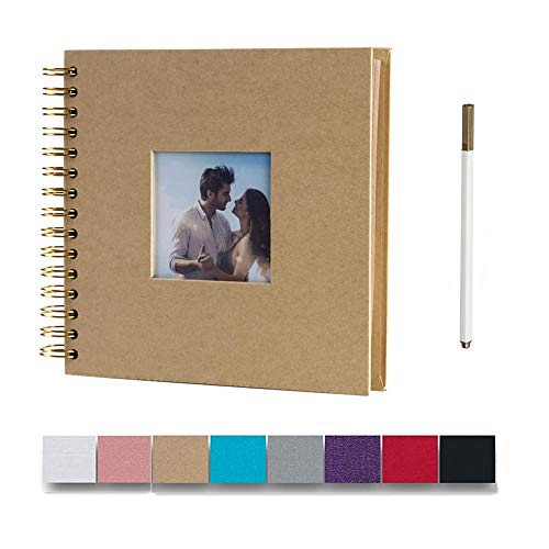 8 x 8 Inch Small DIY Scrapbook Photo Album with Cover Photo 80 Pages Hardcover Craft Paper Photo Album for Guest Book, Anniversary, Valentines Day Gifts (Brown, 8 x 8 inch)