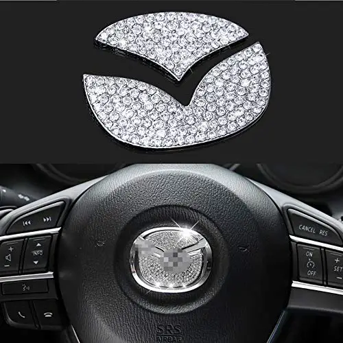 AEEIX Bling Steering Wheel Logo Caps Compatible with Mazda, DIY Diamond Crystal Emblem Accessories Interior Decorations for Women, Fit for 2015-2020 Mazda