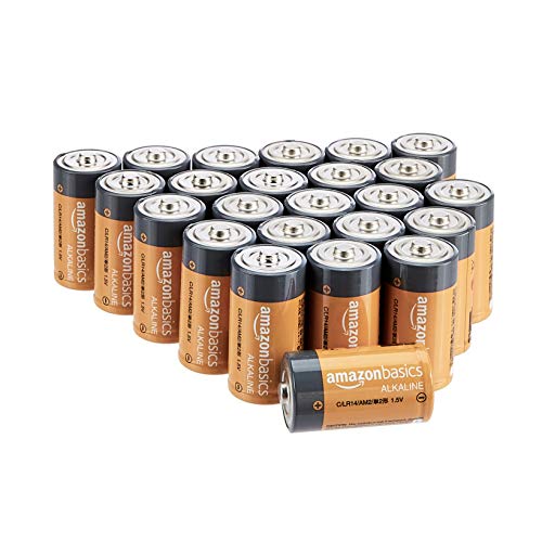 Amazon Basics 24 Pack C Cell All-Purpose Alkaline Batteries, 5-Year Shelf Life, Easy to Open Value Pack