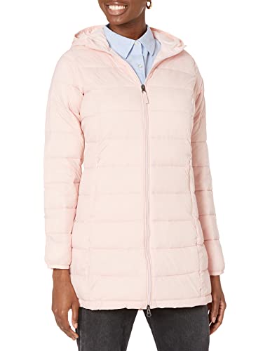 Amazon Essentials Women's Lightweight Water-Resistant Hooded Puffer Coat (Available in Plus Size), Light Pink, Large
