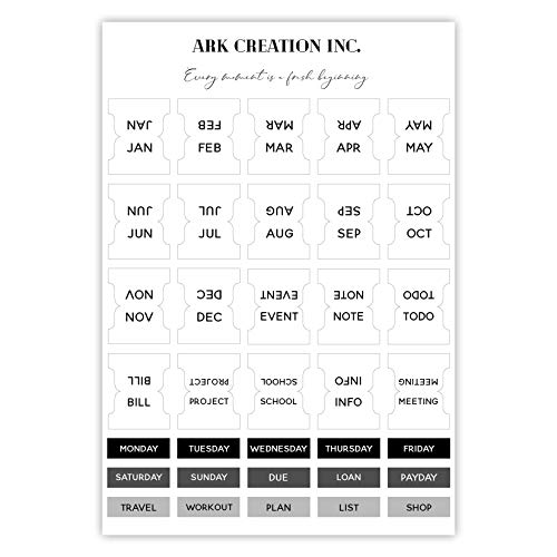 ARK Creation 35 Pcs Monthly Planner Tab | Durable Monthly Calendar Index Tab | Self Adhesive Stickers | Journal Stickers Labels (White)