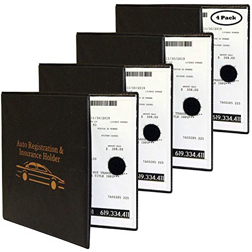 Auto Registration Insurance & ID Card Holder - 4 PACK - Perfect for any Car, Truck, Motorcycle, Trailer or Boat - Strong Velcro Closure, Men & Women