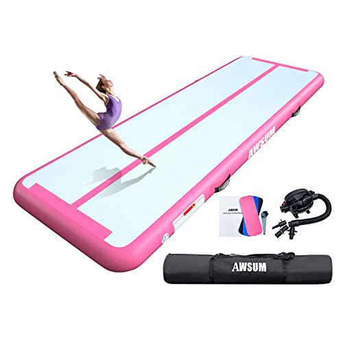 AWSUM Air Gymnastics Mat 10ft/13ft/16ft/20ft/23ft Inflatable Training mat 4/8 inches Thick tumbling mat with Electric Pump for Home/Gym