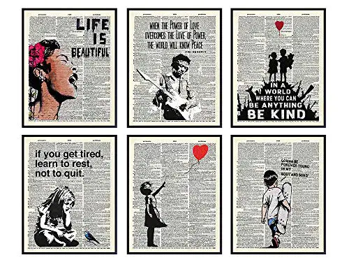 Banksy Wall Art Set - Inspirational Quotes Room Decor - Motivational Graffiti Street Art for Teens Bedroom, Living Room, Dorm - Set of 6-8x10 each Poster Picture Prints Home Decoration