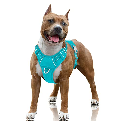 BARKBAY No Pull Dog Harness Large Step in Reflective Dog Harness with Front Clip and Easy Control Handle for Walking Training Running with ID tag Pocket(Ocean Blue,L)