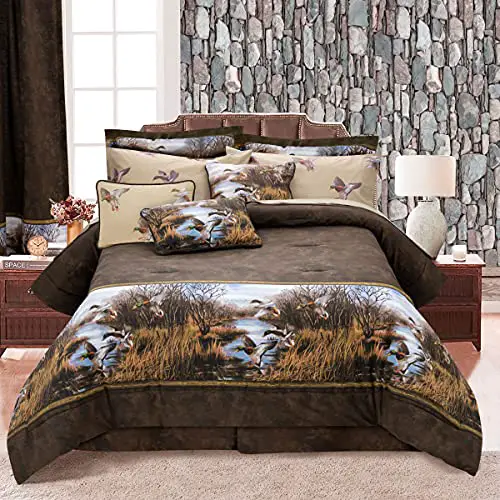 Blue Ridge Home Fashions Duck Approach Queen Comforter Set, 4-Piece Duck Hunting Comforter, Polycotton Fabric ,Printed Comforter Set for Bedroom, Hunting & Outdoor(Queen)