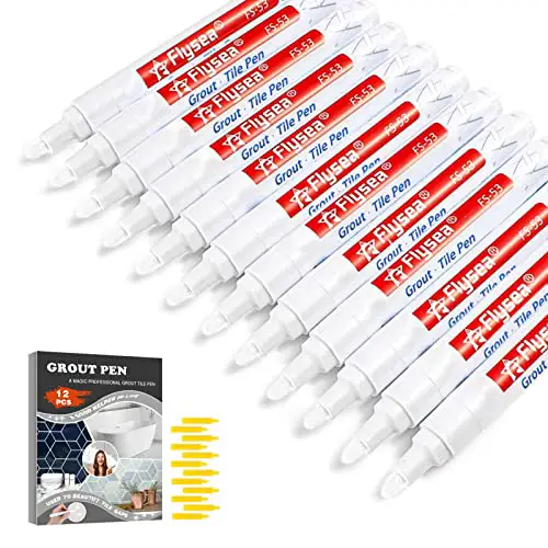 CHIMUYU Grout Pen 12 Pack Water Based Tile Marker Repair Pens Professional for Bathroom, Kitchen, Parlor, Bedroom, Balcony Wall and Floor Color Restore (White)