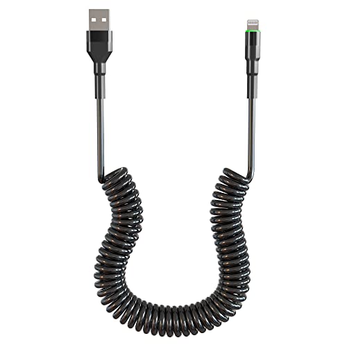 Coiled Lightning Cable for Apple CarPlay, MFi Certified Retractable USB to Lightning Cable 6FT with Data Transmission and LED, Short iPhone Charger Cord Compatible with iPhone/Pad/Pod