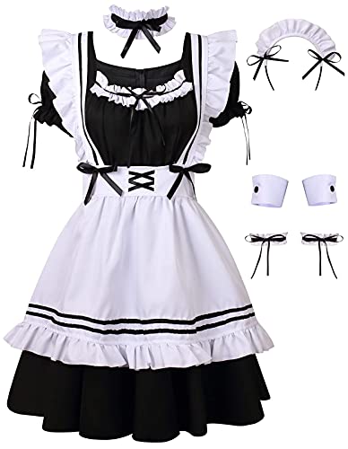 Colorful House Women's Anime Cosplay French Apron Maid Fancy Dress Costume (Medium, Black 03)