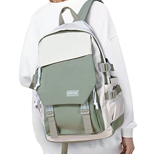 coowoz School Bag Lightweight Casual Daypack College Laptop Backpack for Men Women Water Resistant Travel Rucksack for Sports High School Middle Bookbag for girls(Gray Green white)