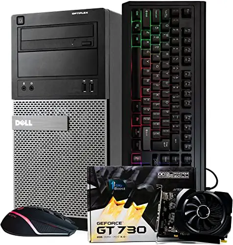 Dell Gaming PC Tower, Intel i5, 16GB RAM, 128GB SSD 500GB HDD, Windows 10, Nvidia GT 730 2GB, New RGB Gaming 4-in-1 Bundle (Renewed)
