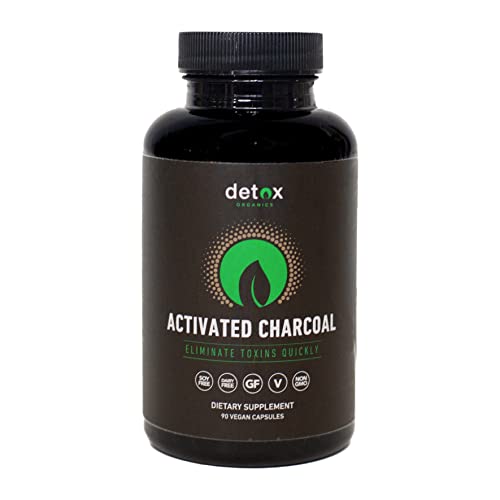 Detox Organics Activated Charcoal, Activated Coconut Charcoal Capsules, Bloating Relief, Gas Relief, Vegan Coconut Shell Charcoal, Detox Pills, Gluten-Free, Dairy-Free, 90 Capsules