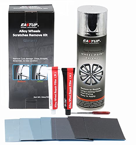 EASTUP 80005 Alloy Wheel Repair Kit Alloy Rim Scrapes Scratches Remover for Chrome or Polished Rims (Color: Chrome)