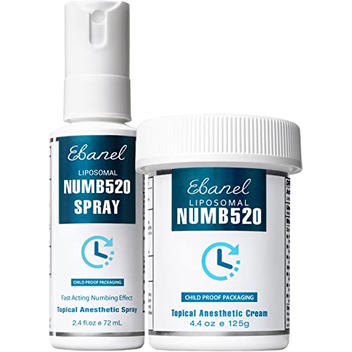 Ebanel Bundle of Lidocaine Numbing Spray, and Topical Numbing Cream 4.4 Oz