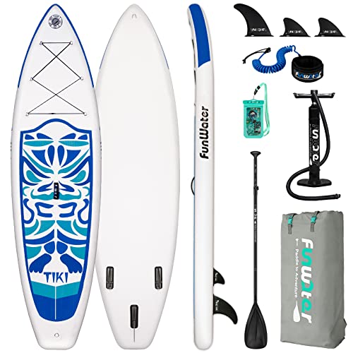 FunWater Inflatable 10'6×33"×6" Ultra-Light (17.6lbs) SUP for All Skill Levels Everything Included with Stand Up Paddle Board, Adj Floating Paddles, Pump, ISUP Travel Backpack, Leash,Waterproof Bag