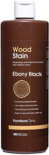 Furniture Clinic Wood Stain | Non-Toxic Wood Stain for Indoor & Outdoor Wood | Polyurethane Wood Finish, Black, 250ml (30sqft coverage)