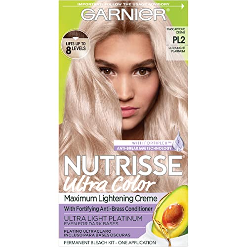 Garnier Hair Color Nutrisse Ultra Color Nourishing Creme, PL2 Ultra Light Platinum (Mascarpone Crème) Permanent Hair Dye, 1 Count (Packaging May Vary)