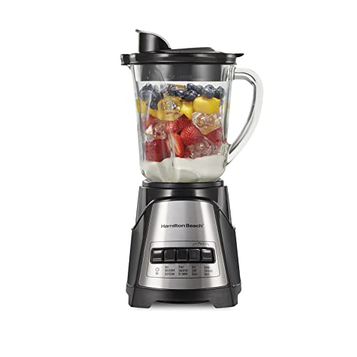 Hamilton Beach Power Elite Wave Action Blender-for Shakes and Smoothies, Puree, Crush Ice, 40 Oz Glass Jar, 12 Functions, Stainless Steel Ice Sabre-Blades, Black (58148A)