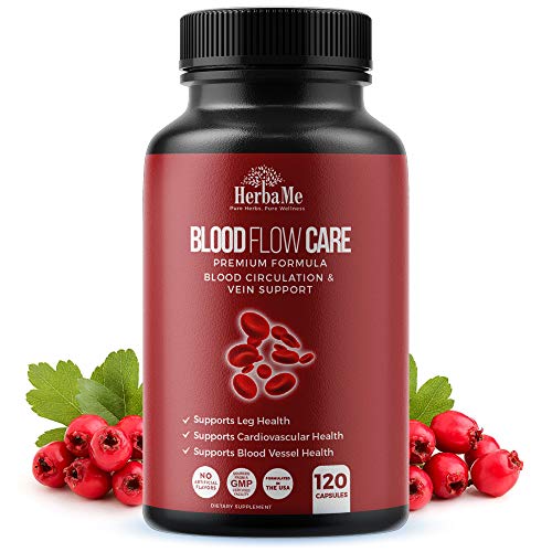 HerbaMe Blood Circulation Supplement, 120 Capsules, Supports Leg Vein, Heart, Vessels and Cardiovascular Health with Niacin, L-Arginine, Ginger, Cayenne Pepper, Hawthorn, Diosmin, Blood Flow Pills