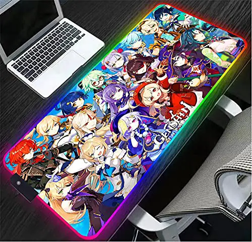 JJYGEDG Mouse Pads RGB Gaming Genshin Impact Mouse Pad XL Long Extended Pc Desk Pad Led Glowing Large Keyboard Mats Cute for Laptop,Gamer 700X300Mm