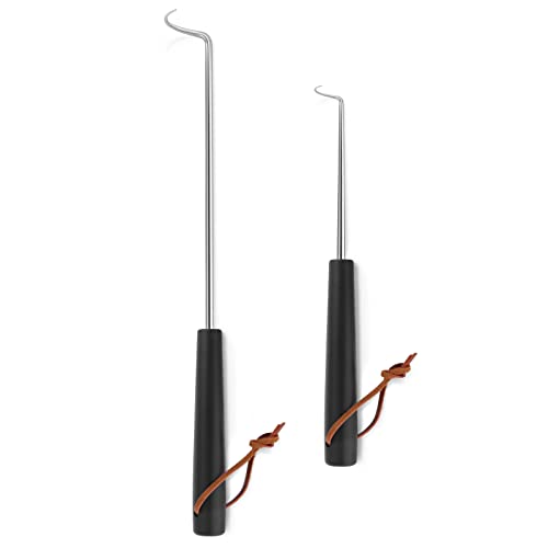 Joyfair Food Flipper Hook Set of 2 (17 In + 12 In), Pigtail Meat Turner Hooks for Barbecue Grilling Flipping Turning Steaks & Vegetables, Stainless Steel BBQ Grill Accessories for Right-Handed