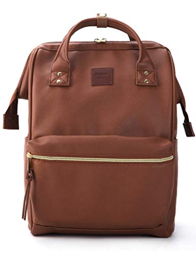 Kah&Kee Leather Backpack Diaper Bag with Laptop Compartment Travel School for Women Man (Brown, Large)