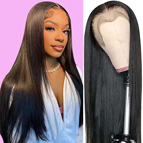 Kasodna Straight Lace Front Wigs Human Hair 180% Density Pre Plucked 13x4 HD Frontal Wigs for Black Women Human Hair Glueless Brazilian Virgin Hair Pre Plucked with Baby Hair Natural Color ( 20 inch Wigs)