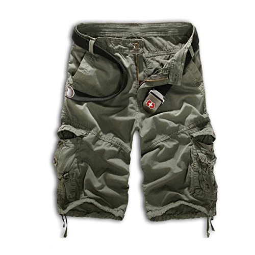 Leward Mens Casual Slim Fit Retro Cotton Solid Multi-Pocket Cargo Capri Camouflage Shorts (32, Gary)
