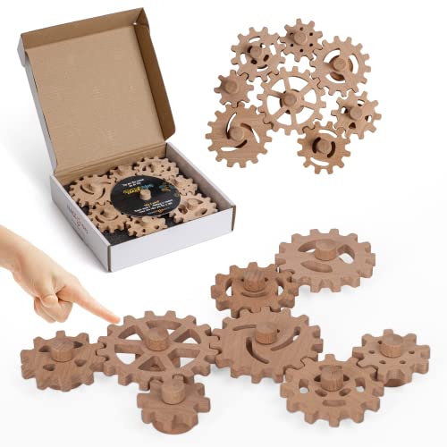 MANN MAGNETS Gears Toys for Kids - 8 Pcs Stacking Gears, Beech Wood and Neodymium Magnet, Handmade Magnetic Gears for Kids, STEM Activity Toy Set, Spinning Toys for Toddlers 3 Years and Above