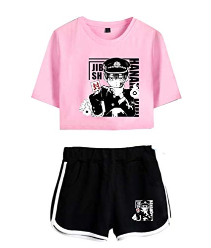 MJUNBOBU Girl's Toilet-Bound Hanako-Kun Anime Cosplay Outfits Women Casual Crop Top and Short Pants Tracksuit Sets (G, L)