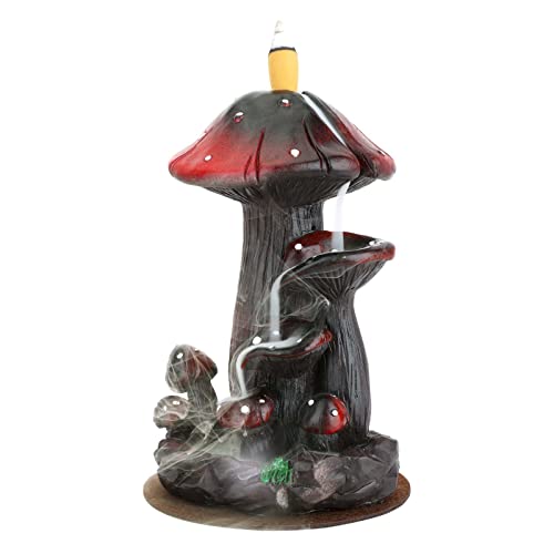 Mushroom Backflow Incense Holder-Resin Incense Burner Waterfall, Incense Fountain Burner with 20 Big Backflow Incense Cones + 50 Small Incense Cone, Mat, Tweezer Aromatherapy Ornament Home Decoration