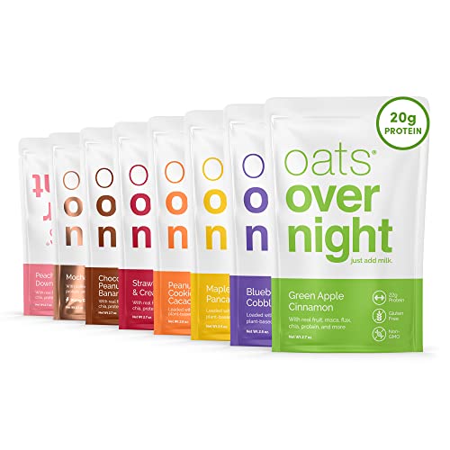 Oats Overnight - Party Variety Pack (24 Meals) High Protein, Low Sugar Breakfast Shake - Gluten Free, Non GMO Oatmeal (2.7oz per meal) Strawberries & Cream, Green Apple Cinnamon & More.