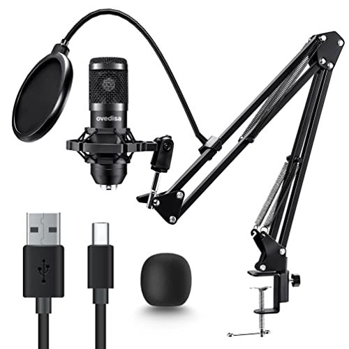 ovedisa USB Microphone, Professional 192kHz/24Bit Plug & Play PC Computer Condenser Cardioid Mic Kit with Sound Advanced Chipset, for Streaming, Podcast, Studio Recording and Games