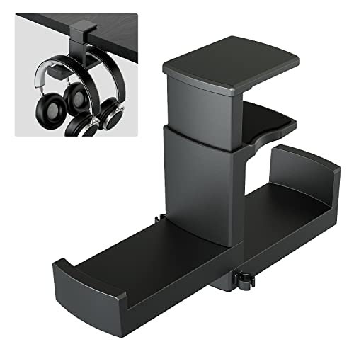 PC Gaming Headphone Stand,Christmas Stocking Stuffers,Dual Headset Hanger Hook Holder with Adjustable & Rotating Arm Clamp,Under Desk Design,Universal Fit,Built in Cable Clip Organizer EURPMASK
