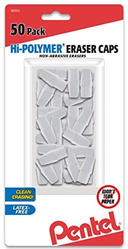 Pentel Hi-Polymer Cap Erasers, White 50-Pk (ZEH02BP50)