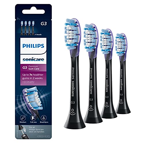 Philips Sonicare Genuine G3 Premium Gum Care Replacement Toothbrush Heads, 4 Brush Heads, Black, HX9054/95