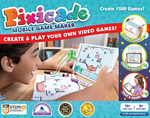 Pixicade: Transform Creative Drawings to Animated Playable Kids Games On Your Mobile Device - Build Your Own Video Game - Gifts for 10 Year Old Girl, Boys - Award Winning STEM Toys for Ages 6 - 12+