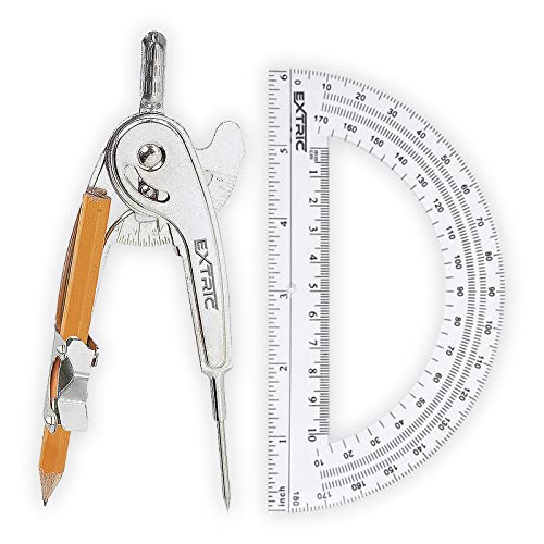 Protractor and Compass for Geometry - Bundle Protractor for Geometry with Compass Metal, 6 Inch Protractor for Woodworking, Protractors Classroom, 180 Degrees Math Protractor, for School and Office