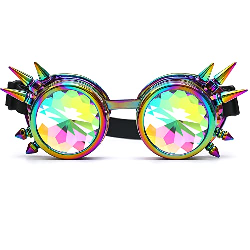 Rainbow Crystal Lenses Steampunk Glasses Chrome Finish Gotchic Welder Goggles