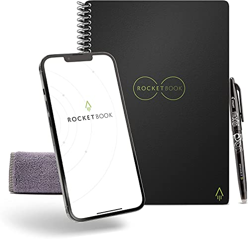 Rocketbook Smart Reusable - Dot-Grid Eco-Friendly Notebook with 1 Pilot Frixion Pen & 1 Microfiber Cloth Included - Infinity Black Cover, Letter Size (8.5" x 11") (EVR-L-K-A)