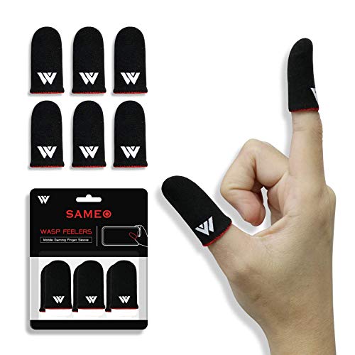 SAMEO Gaming Finger Sleeves for Mobile Game Controllers (Pack of 3 Pair) Anti-Sweat Breathable Seamless Thumb Finger Sleeve for League of Legend, PUBG, Rules of Survival, Knives Out (Black)