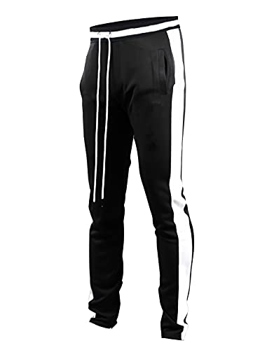 SCREENSHOTBRAND-S41700 Mens Hip Hop Premium Slim Fit Track Pants - Athletic Jogger Bottom with Side Taping-Black-Medium
