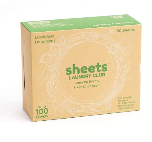 Sheets Laundry Club - up to 100 Loads - 50 Sheets - As Seen on Shark Tank - Laundry Detergent Sheets - Fresh Linen Scent - No Plastic Jug - New Liquid-Less Technology - Lightweight
