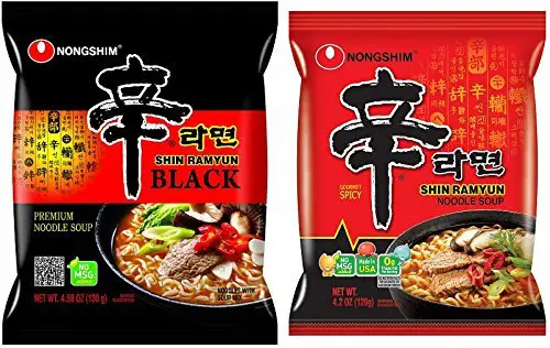 [Shin Ramyun Combo 8packs] Shin Ramyun BLACK (4 packs)+Shin Ramyun Hot Spicy Noodle (4 packs)-(Made in USA) by Nongshim