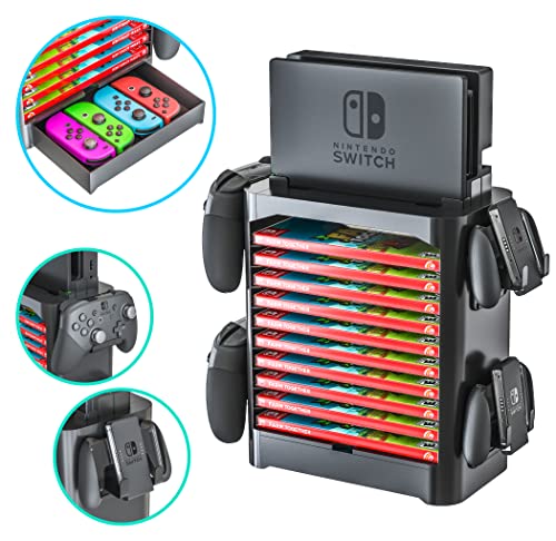 Skywin Game Storage Tower for Nintendo Switch - Nintendo Switch Game Holder Game Disk Rack and Controller Organizer Compatible with Nintendo Switch and Accessories