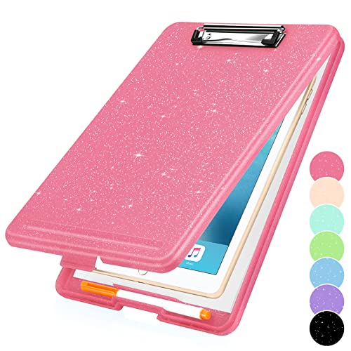 Sooez Glitter Clipboard with Storage, Plastic Storage Clipboard with Low Profile Clip, Durable Nursing Clip Board 8.5x11, Cute Clipboard Case with Compartment, Smooth Writing, Letter Size A4 for Women