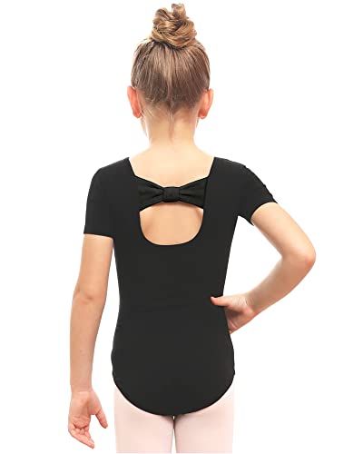 Stelle Girls Bow Back Short Sleeve Leotard for Dance, Gymnastics and Ballet (Black, 4T)