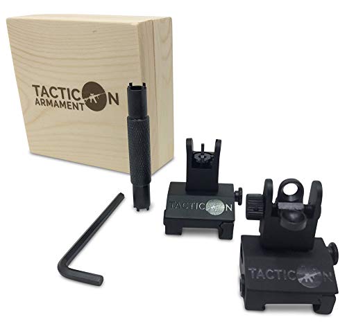 Tacticon Flip Up Iron Sights for Rifle Includes Front Sight Adjustment Tool | Rapid Transition Backup Front and Rear Iron Sight BUIS Set Picatinny Rail and Weaver Rail