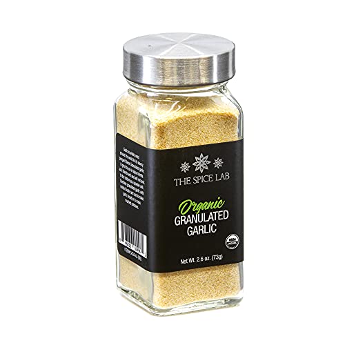 The Spice Lab Organic Garlic Powder Granulated - Gluten Free Dried Garlic Organic - 2.6 oz French Jar - Non GMO & Kosher Organic Garlic Granules for Stir Fry Vegetables, Pasta Sauce & Garlic Toast