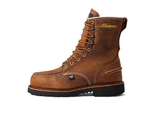 Thorogood 1957 Series 8” Waterproof Steel Toe Work Boots for Men - Full-Grain Leather with Moc Toe, Slip-Resistant Heel Outsole, and Comfort Insole; EH Rated, Crazyhorse - 10.5 M US
